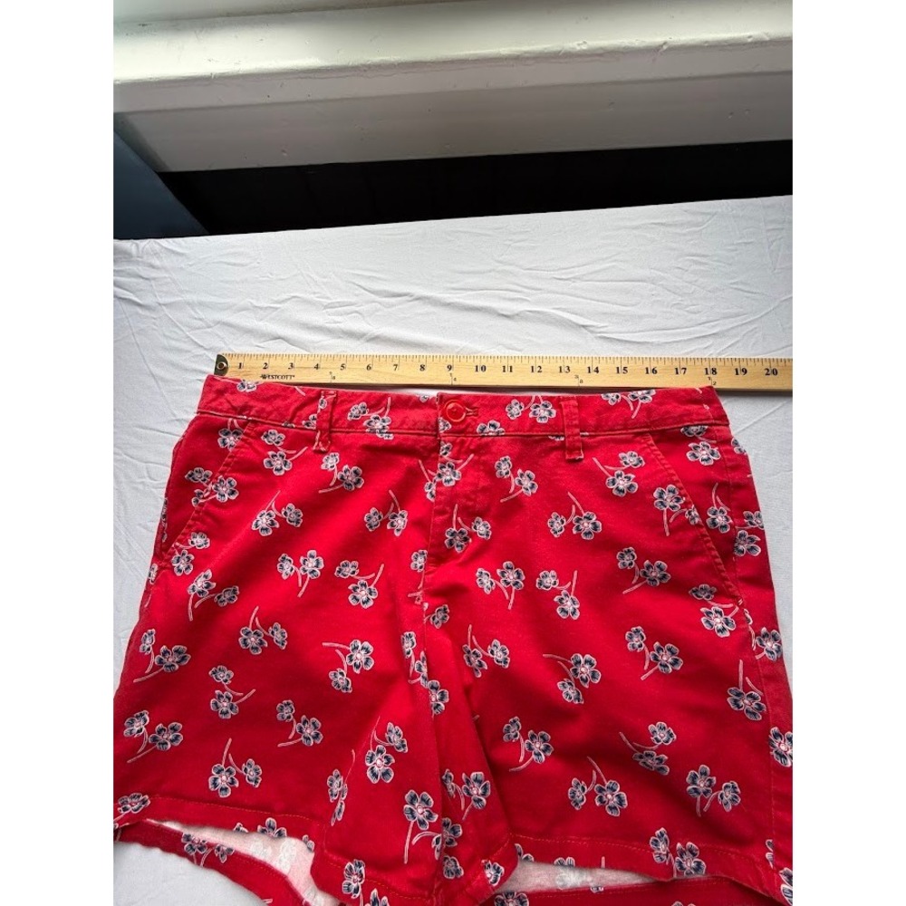 Liz Claiborne Classic Red Floral Print Shorts Womens 12 Cotton Stretch Mid Rise